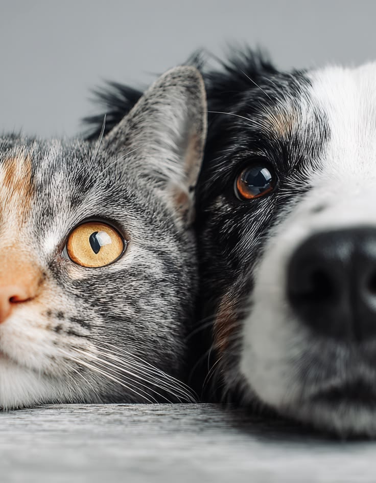 Perro y gato relajados junto a personas en un hogar cálido